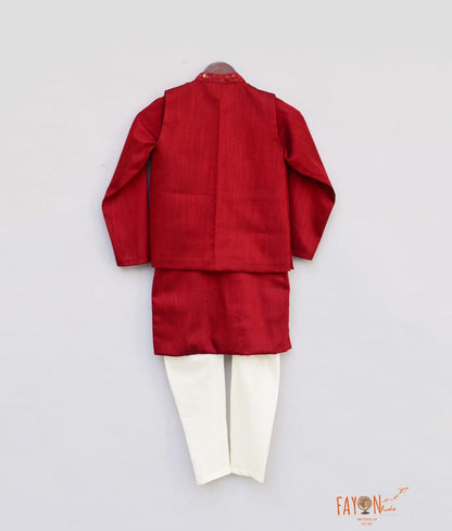 Maroon Embroidery Jacket with Maroon Kurta Chudidar for Boys