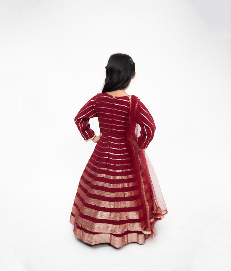 Maroon Sequins Georgette Embroidery Anarkali with Net Dupatta for Girls