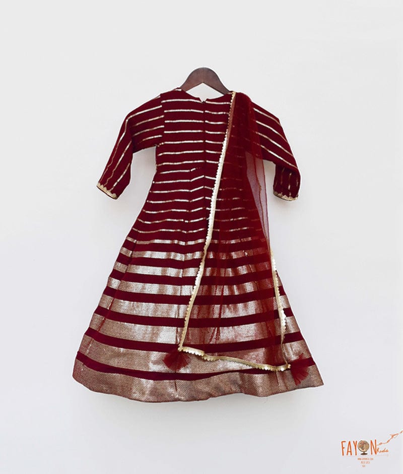 Maroon Sequins Georgette Embroidery Anarkali with Net Dupatta for Girls