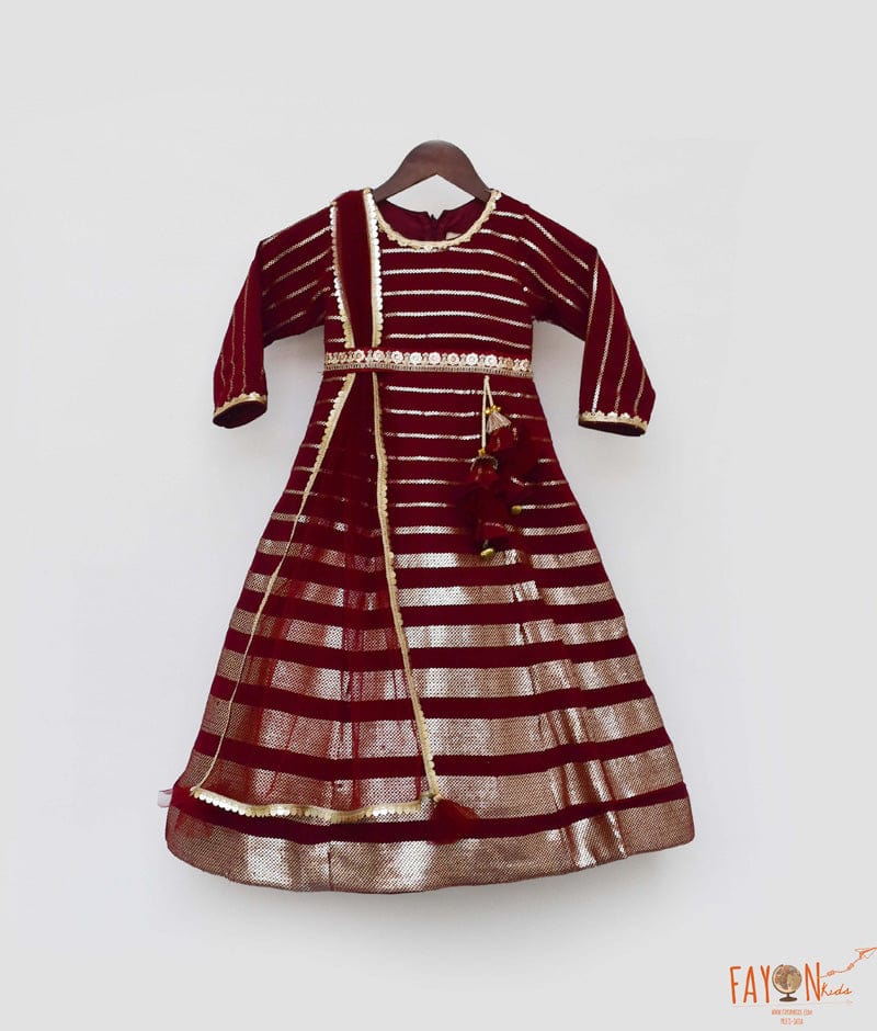 Maroon Sequins Georgette Embroidery Anarkali with Net Dupatta for Girls