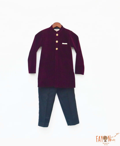 Fayon Kids Maroon Velvet Bandgala with Black Pant for Boys