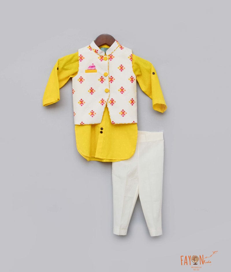 Multi Colour Booti Nehru Jacket with Kurta Salwar for Boys