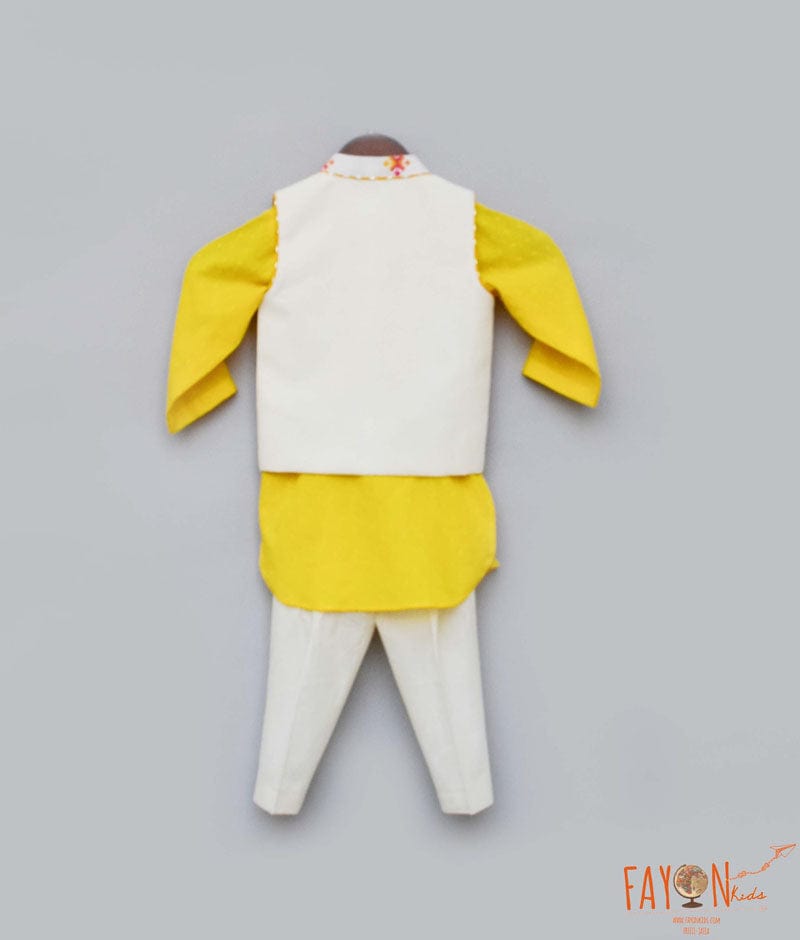 Multi Colour Booti Nehru Jacket with Kurta Salwar for Boys