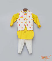 Multi Colour Booti Nehru Jacket with Kurta Salwar for Boys