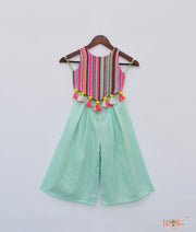 Multi Colour Knitted Top with Aqua Plazo Pant for Girls