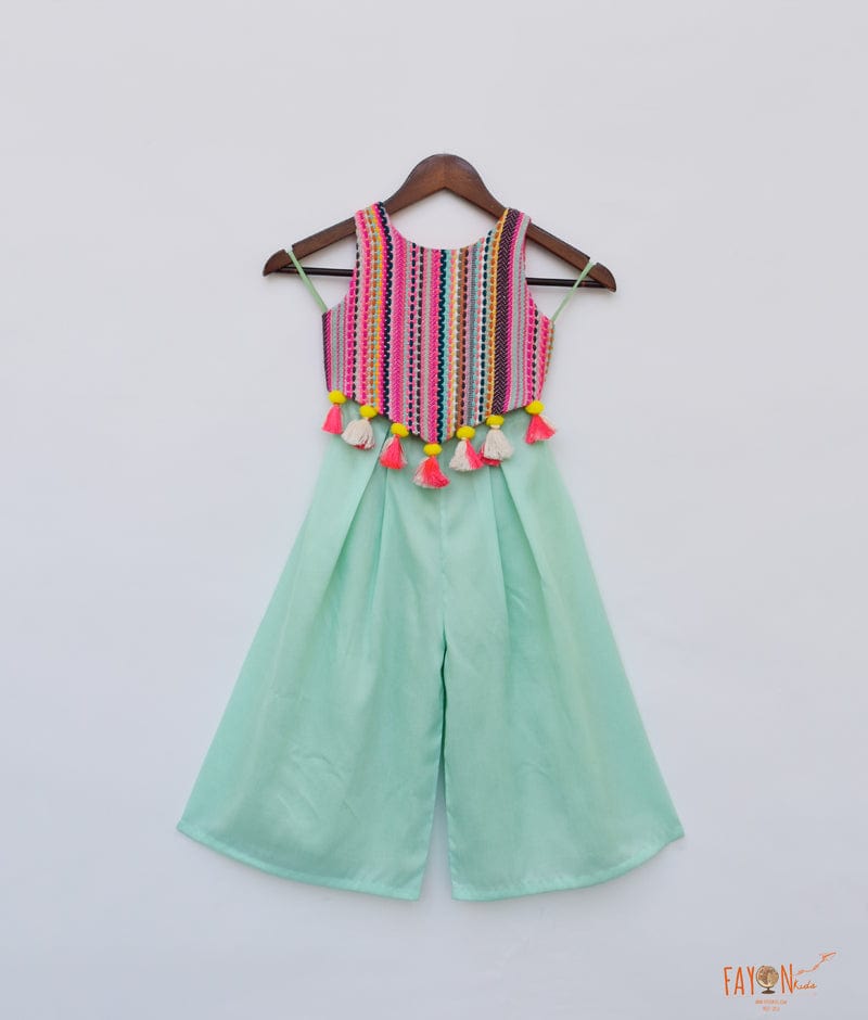 Fayon Kids Multi Colour Knitted Top with Aqua Plazo Pant for Girls