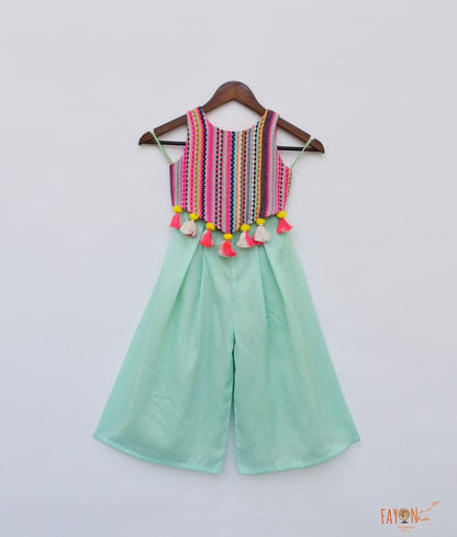 Fayon Kids Multi Colour Knitted Top with Aqua Plazo Pant for Girls