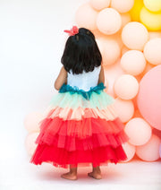 Peach Embroidery Net Gown for Girls