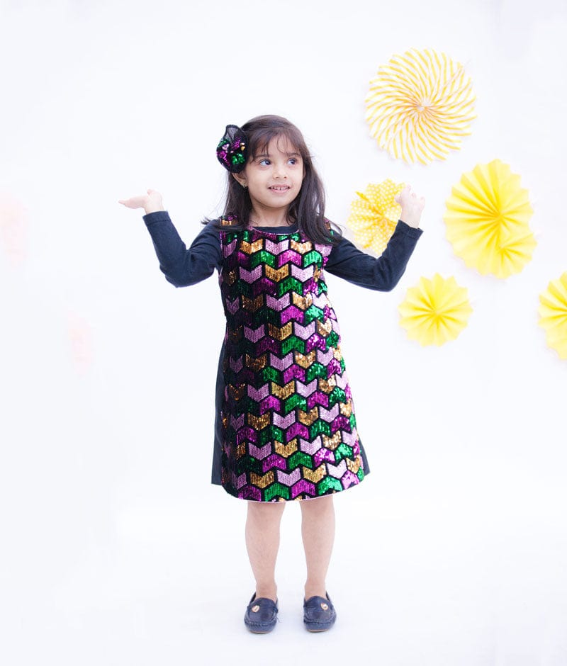 Fayon Kids Multi Colour Sequins Dress for Girls
