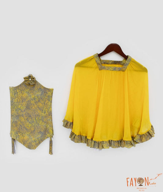 Mustard Printed Swimwear and Yellow Cape for Girls