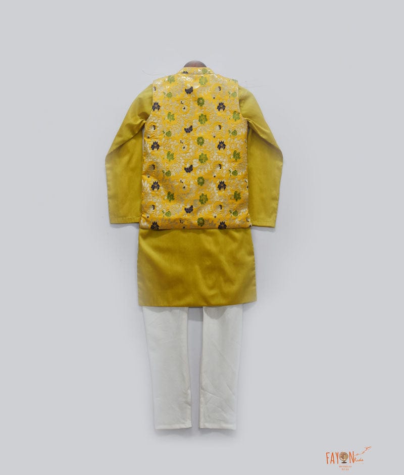 Mustard Yellow Brocade Jacket with Kurta Pant for Boys