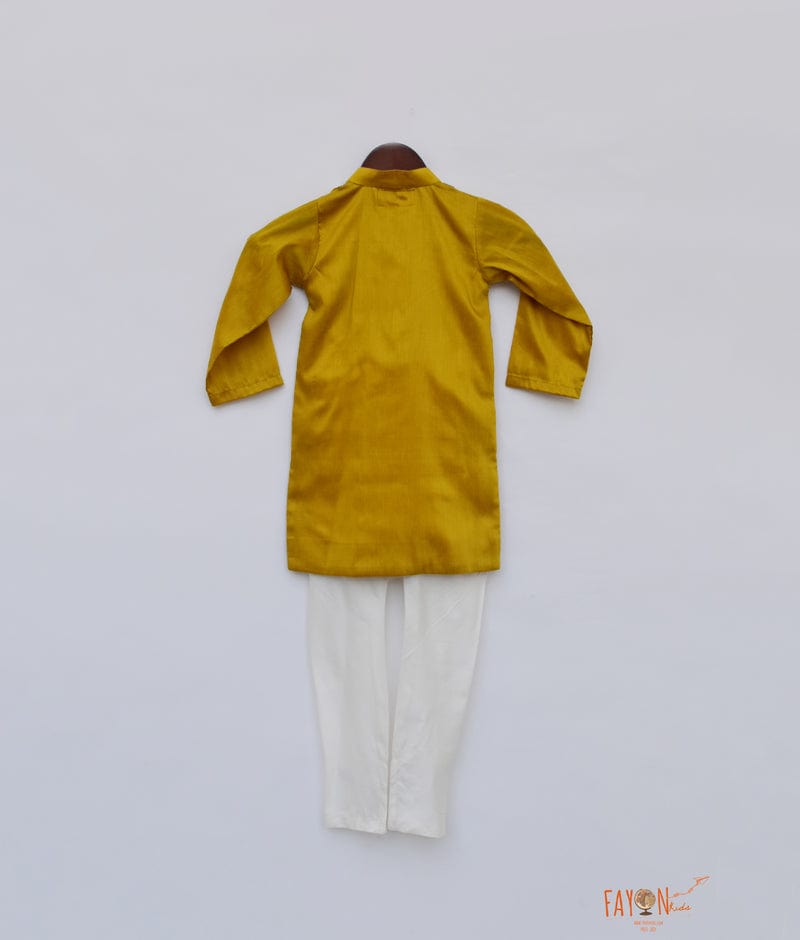 Fayon Kids Mustard Yellow Silk Kurta with Chudidar for Boys