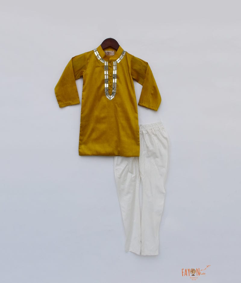 Fayon Kids Mustard Yellow Silk Kurta with Chudidar for Boys