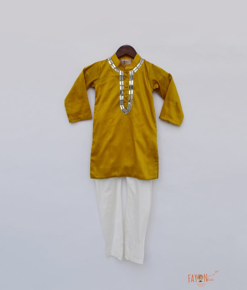 Fayon Kids Mustard Yellow Silk Kurta with Chudidar for Boys