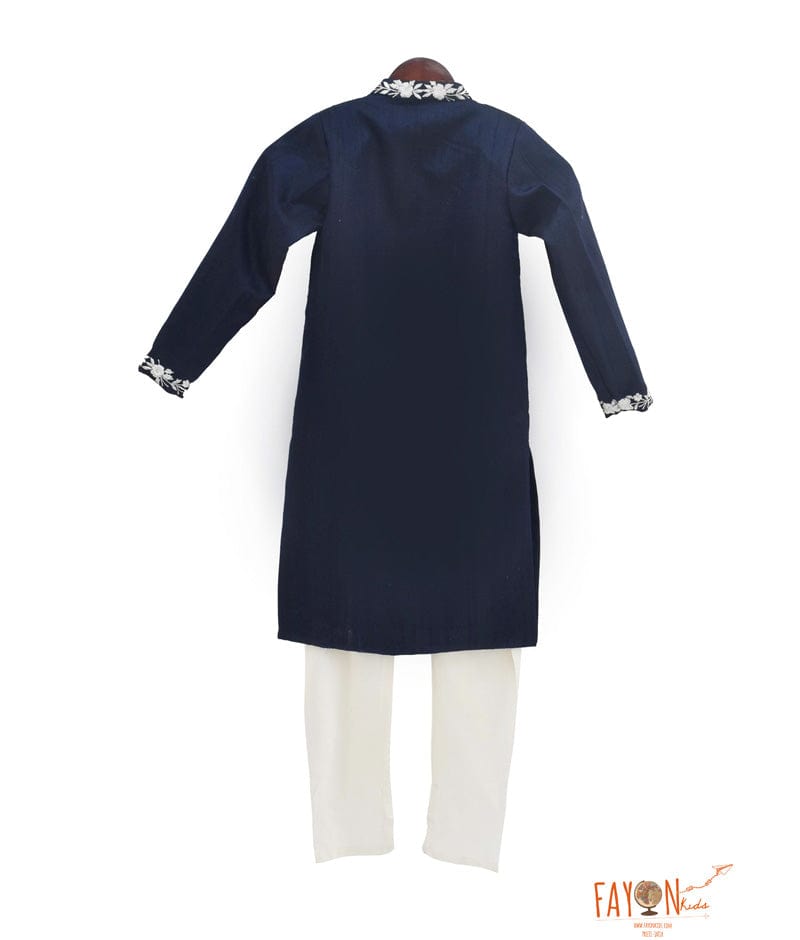 Fayon Kids Navy Blue Embroidery Ajkan with Chudidar for Boys