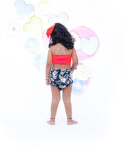 Neon Black Floral Printed Swim Wear for Girls