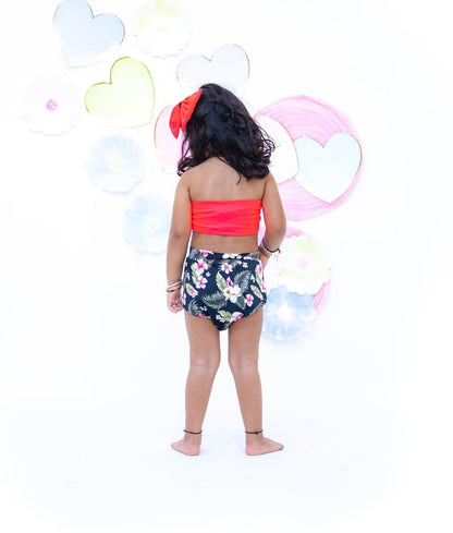 Fayon Kids Neon Black Floral Printed Swim Wear for Girls