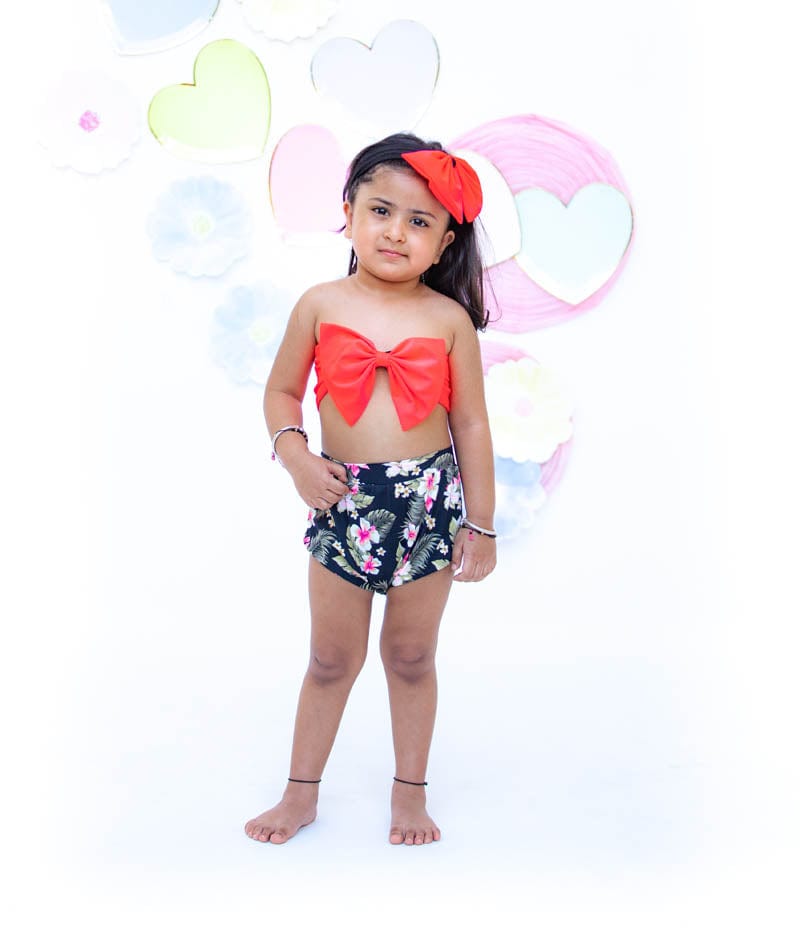 Fayon Kids Neon Black Floral Printed Swim Wear for Girls
