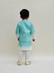 Off-White Acqua Embroidery Jacket Shaded Kurta and Cotton Silk Pant set for boys