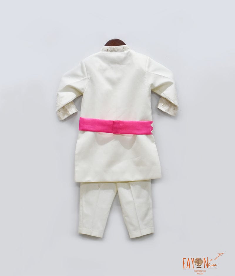 Fayon Kids Off white Ajkan with Pant Hot Pink Belt for Boys