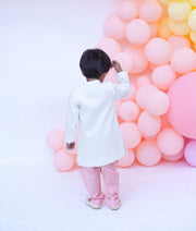 Off white Achkan with Peach Chudidar for Boys