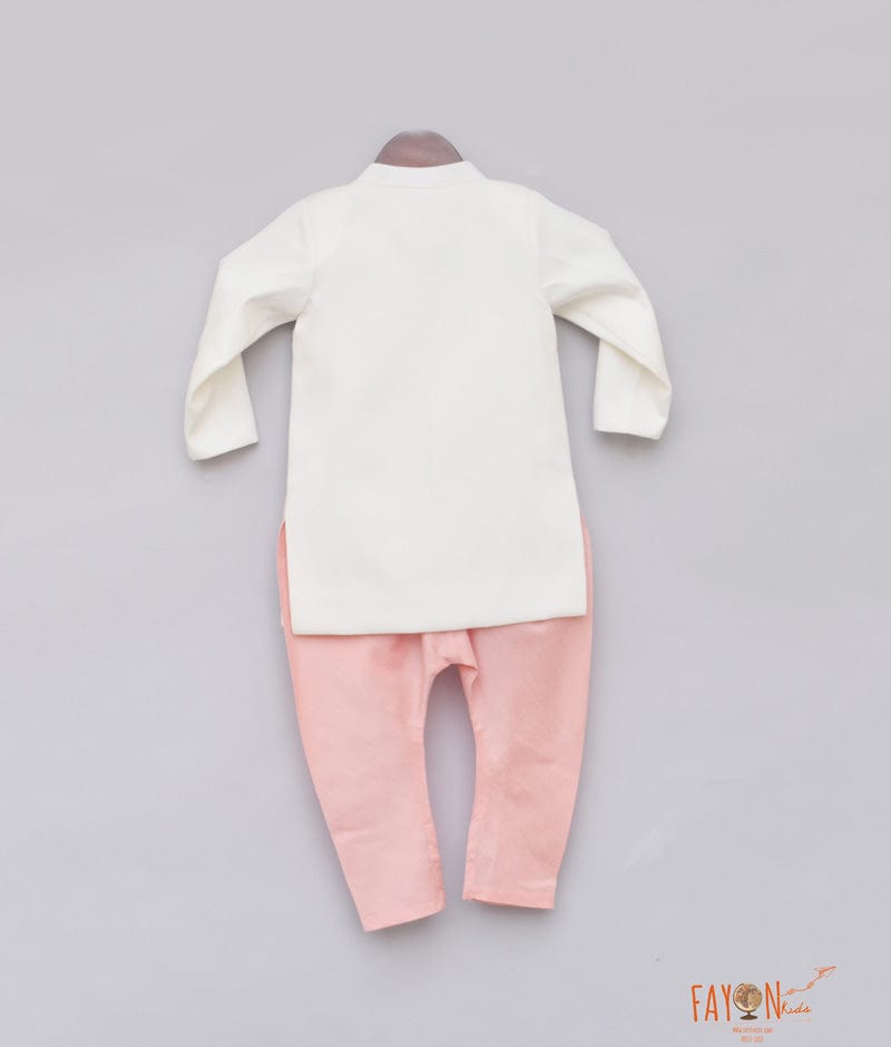 Fayon Kids Off white Ajkan with Peach Chudidar for Boys