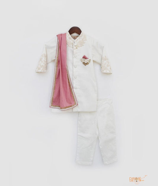 Fayon Kids Off white Ajkan with Stole Pant for Boys