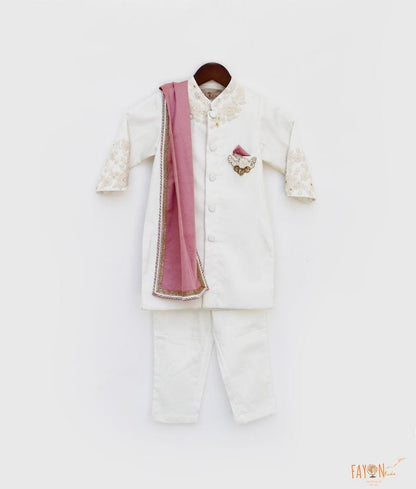 Fayon Kids Off white Ajkan with Stole Pant for Boys