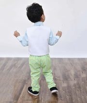 Off white Balloons Waist Coat with Blue Shirt and Green Check Pant for Boys