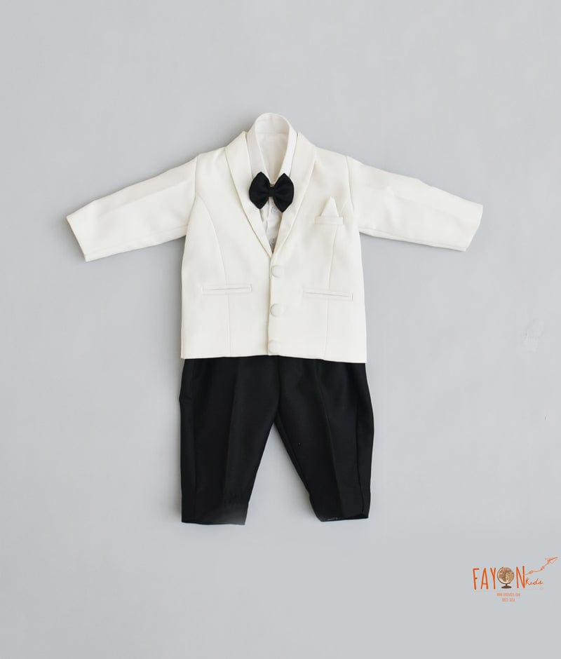 Fayon Kids Off white Coat with White Shirt and Black Pant for Boys