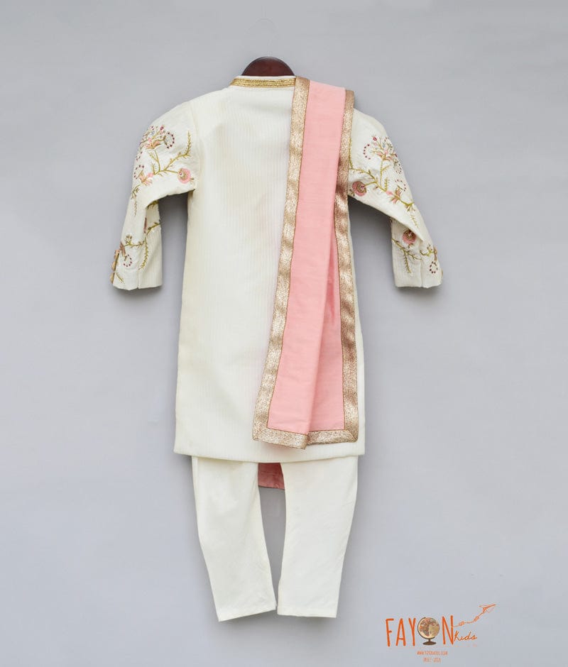 Fayon Kids Off white Embroidery Ajkan with Off White Chudidar for Boys