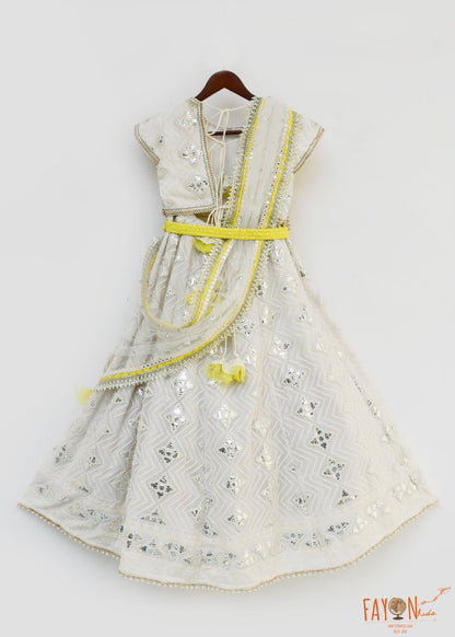 Off white Gota Embroidery Lehenga Choli Dupatta for Girls