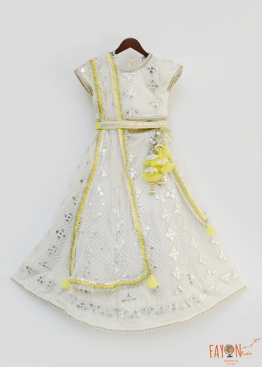 Off white Gota Embroidery Lehenga Choli Dupatta for Girls