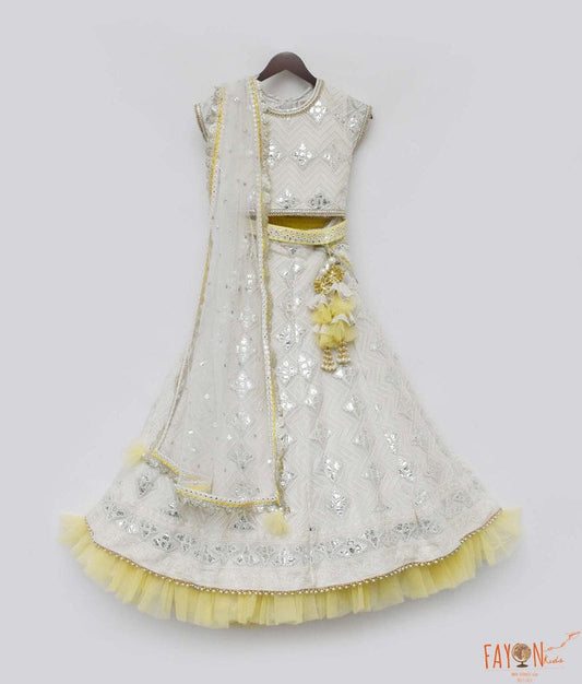 Off white Gota Embroidery Lehenga with Choli Boti Net Dupatta for Girls