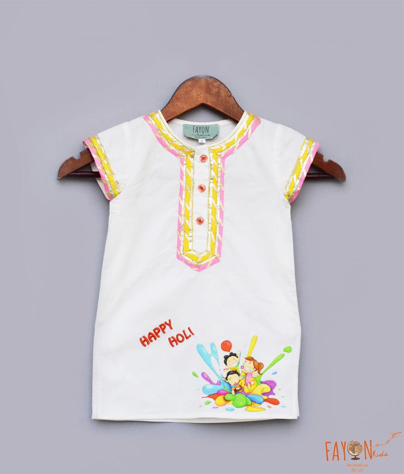 Fayon Kids Off white Holi Kurti for Girls