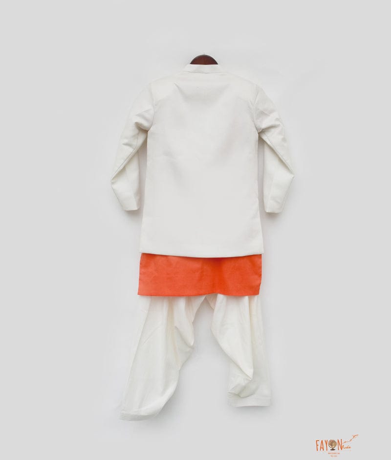 Fayon Kids Off white Jacket with Orange Kurta Salwar for Boys