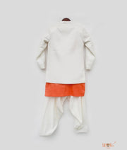 Off white Jacket with Orange Kurta Salwar for Boys