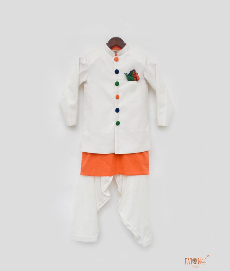 Fayon Kids Off white Jacket with Orange Kurta Salwar for Boys