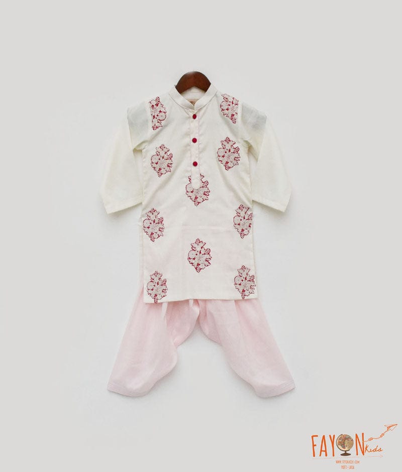 Fayon Kids Off White Kurta and Pink Salwar for Boys