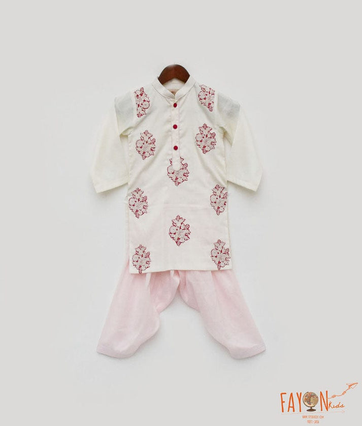 Off White Kurta and Pink Salwar for Boys
