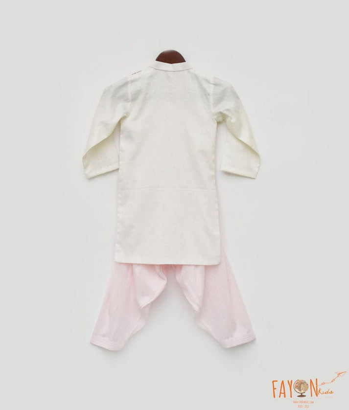 Off White Kurta and Pink Salwar for Boys