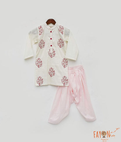 Off White Kurta and Pink Salwar for Boys