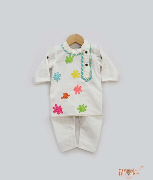 Fayon Kids Off white Kurta with Multi Color Splashes Off white Chudidar for Boys