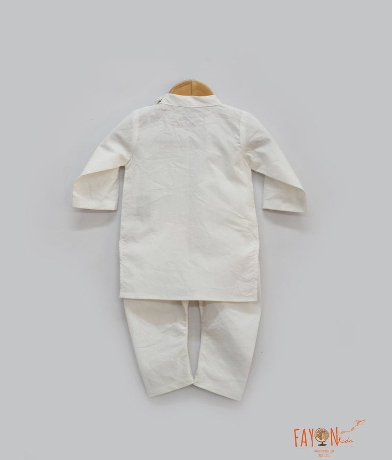 Off white Kurta with Multi Color Splashes Off white Chudidar for Boys