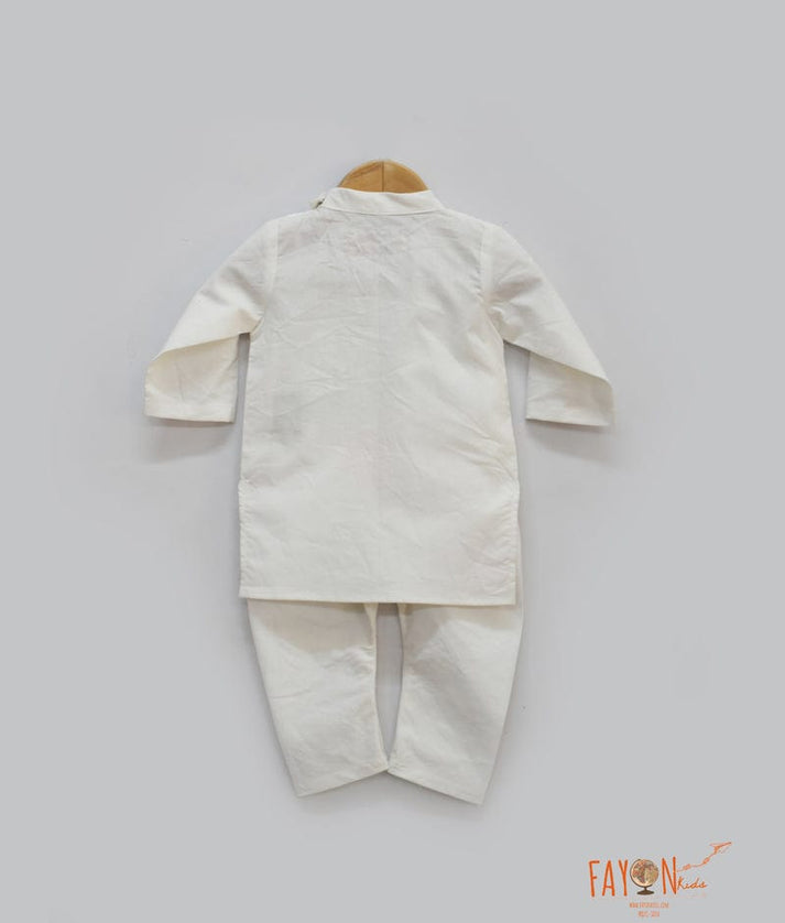 Off white Kurta with Multi Color Splashes Off white Chudidar for Boys