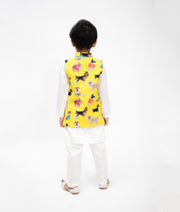 Off white Kurta with Printed Jacket Pant for Boys