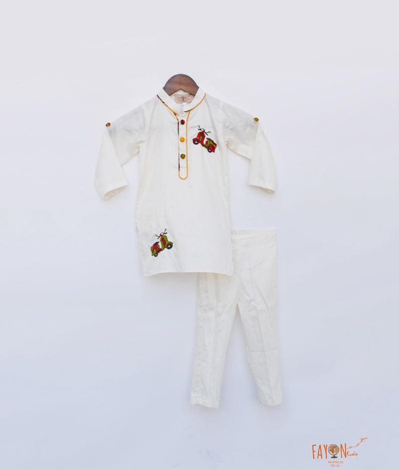 Fayon Kids Off white Kurta with Scooter Motif Pant for Boys