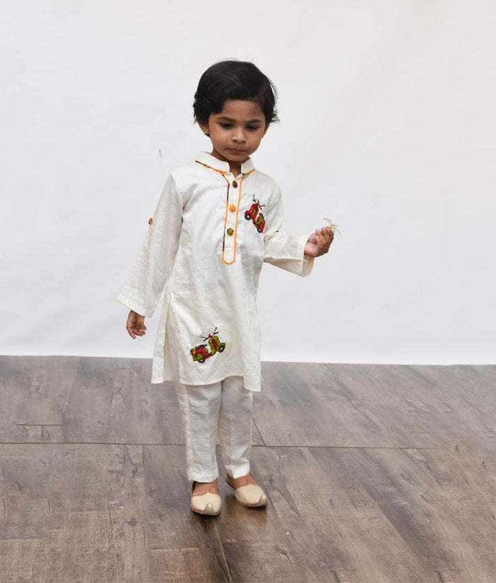 Coral Lehriya Kurta with Pant for Boys