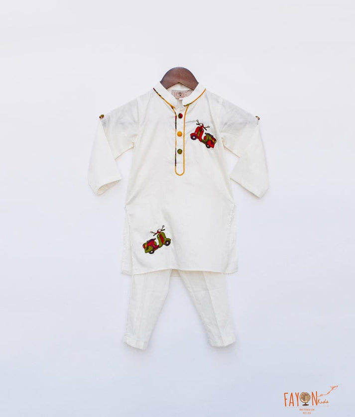 Coral Lehriya Kurta with Pant for Boys