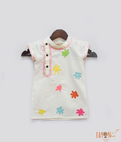 Fayon Kids Off white Kurti with Multi Color Splashes for Girls